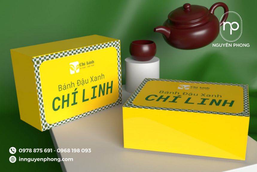 in hộp bánh đậu xanh đẹp